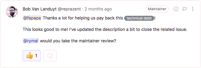 Conversation on GitLab showing my contribution